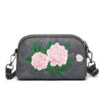 Buddha Stones Peony Pomegranate Flowers Su Embroidery Journey Shopping Purse Shoulder Bag Crossbody Bag Crossbody Bag&Shoulder Bag BS Gray (Peony) 15*7*18cm