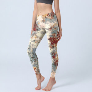 Buddha Stones Beige Red Grey Abstract Design Print Exercise Leggings Women's Yoga Pants - Beige - US18，UK/AU22，EU50 (4XL) - image 1