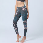 Buddha Stones SteelBlue Silver Flowers Print Exercise Leggings Women's Yoga Pants - SteelBlue - US18，UK/AU22，EU50 (4XL) - image 1