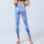 Buddha Stones Persian Style RoyalBlue White Flowers Pattern Print Exercise Leggings Women's Yoga Pants - image 7