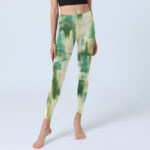 Buddha Stones Beige Green Tie Dye Print Exercise Leggings Women's Yoga Pants - image 6