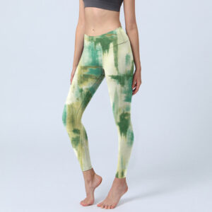 Buddha Stones Beige Green Tie Dye Print Exercise Leggings Women's Yoga Pants - Beige - US18，UK/AU22，EU50 (4XL) - image 1
