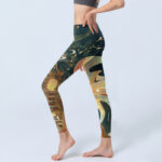 Buddha Stones Dark Slate Gray Double Koi Fish Sky Lantern Tower Exercise Leggings Women's Yoga Pants - image 3