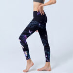 Buddha Stones Midnight Blue Flower Purple Butterfly Exercise Leggings Women's Yoga Pants - image 3