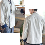 Buddha Stones Fall Colorblock Long Sleeve Shirt Linen Lace-up Men Clothing Men's Shirts BS 16