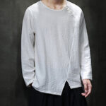 Buddha Stones Fall Solid Round Neck Long Sleeve T-Shirt Cotton Men Clothing Men's Long Sleeve T-Shirt BS 14