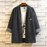 Buddha Stones Men's Frog-Button Tang Suit Three Quarter Sleeve Jacket Shirt With Pockets Men's Jacket Shirt BS Black US/UK/AU46，EU56 (5XL)