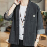 Buddha Stones Men's Frog-Button Tang Suit Three Quarter Sleeve Jacket Shirt With Pockets Men's Jacket Shirt BS 2