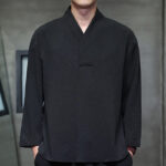 Buddha Stones Simple V-Neck Long Sleeve T-Shirt Men Clothing Men's Long Sleeve T-Shirt BS Black US/UK/AU46，EU56 (5XL)