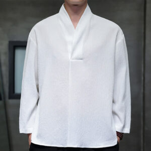 Buddha Stones Simple V-Neck Long Sleeve T-Shirt Men Clothing Men's Long Sleeve T-Shirt BS White US/UK/AU46，EU56 (5XL)