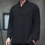 Buddha Stones Simple V-Neck Long Sleeve T-Shirt Men Clothing Men's Long Sleeve T-Shirt BS 18