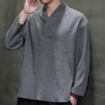 Buddha Stones Simple V-Neck Long Sleeve T-Shirt Men Clothing Men's Long Sleeve T-Shirt BS 24
