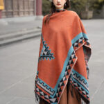 Buddha Stones Tibetan Orange Geometric Rhombus Pattern Tassels Shawl Fall Winter Warm Scarf Wrap Tibetan Shawl BS 8