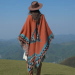 Buddha Stones Tibetan Orange Geometric Rhombus Pattern Tassels Shawl Fall Winter Warm Scarf Wrap Tibetan Shawl BS 4