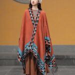 Buddha Stones Tibetan Orange Geometric Rhombus Pattern Tassels Shawl Fall Winter Warm Scarf Wrap Tibetan Shawl BS 13