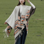 Buddha Stones Tibetan Geometric Rhombus Pattern Tassels Shawl Fall Winter Warm Cozy Scarf Wrap Tibetan Shawl BS 19