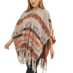 Buddha Stones Tibetan Wave Stripe Geometry Tassels Shawl Fall Winter Cozy Scarf Wrap Tibetan Shawl BS 26