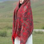 Buddha Stones Tibetan Cashew Flowers Leaves Vine Tassels Shawl Fall Winter Soft Cozy Scarf Wrap Tibetan Shawl BS 7