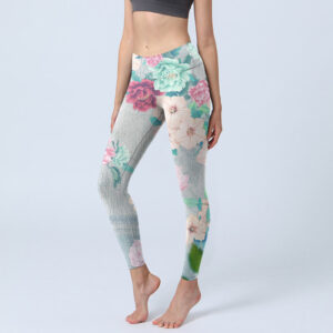 Buddha Stones Colorful Peony Flowers Print Gym Fitness Leggings Women's Yoga Pants - WhiteSmoke - US18，UK/AU22，EU50 (4XL) - image 1