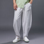 Buddha Stones Solid Color Cotton Ramie Linen Men's Elastic Waist Harem Pants With Pockets Men's Harem Pants BS 9