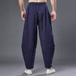 Buddha Stones Solid Color Cotton Ramie Linen Men's Elastic Waist Harem Pants With Pockets Men's Harem Pants BS 14