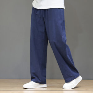 Buddha Stones Summer Men's Cotton Linen Straight Leg Pants With Pockets - SteelBlue - US/UK/AU46，EU56 (5XL) - image 1