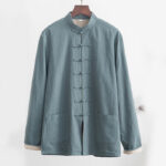 Buddha Stones 2Pcs Zen Tang Suit Men's Linen Frog-Button Long Sleeve Shirt Pants Set Men's Meditation Cloth BS 5