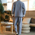 Buddha Stones 2Pcs Zen Tang Suit Men's Frog-Button Long Sleeve Shirt Pants Set With Pockets - image 5