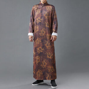 Buddha Stones Vintage Chinese Frog-Button Tang Suit Men's Dragon Cotton Robe Men's Tang Suit Robe BS Peru US/UK/AU38，EU48 (XL)