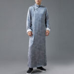 Buddha Stones Vintage Chinese Frog-Button Tang Suit Men's Dragon Cotton Robe Men's Tang Suit Robe BS LightSteelBlue US/UK/AU38，EU48 (XL)