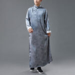 Buddha Stones Vintage Chinese Frog-Button Tang Suit Men's Dragon Cotton Robe Men's Tang Suit Robe BS 10