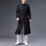 Buddha Stones Fall Peony Flowers Button Down Cotton Coat Men's Tang Suit Robe Men's Tang Suit Robe BS Black US/UK/AU38，EU48 (XL)