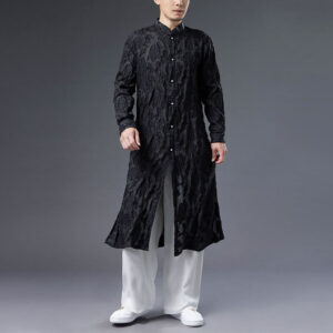 Buddha Stones Fall Peony Flowers Button Down Cotton Coat Men's Tang Suit Robe Men's Tang Suit Robe BS Black US/UK/AU38，EU48 (XL)