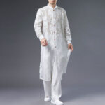 Buddha Stones Fall Peony Flowers Button Down Cotton Coat Men's Tang Suit Robe Men's Tang Suit Robe BS White US/UK/AU38，EU48 (XL)