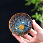 Buddha Stones Lotus Peacock Dragon Phoenix Koi Fish Ceramic Teacup Gold Silver Inlaid Tea Cups 120ml Cup BS Gold Lotus