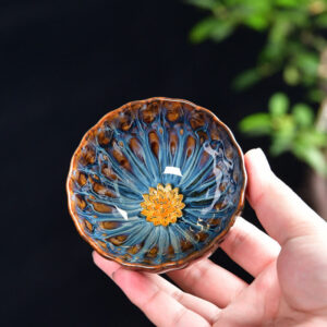 Buddha Stones Lotus Peacock Dragon Phoenix Koi Fish Ceramic Teacup Gold Silver Inlaid Tea Cups 120ml Cup BS Gold Lotus