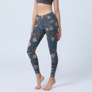 Buddha Stones New York Aster Flowers Leaves Print Gym Fitness Leggings Women's Yoga Pants - SteelBlue - US18，UK/AU22，EU50 (4XL) - image 1