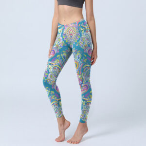 Buddha Stones Blue Pink Green Flower Print Gym Fitness Leggings Women's Yoga Pants - LightSkyBlue - US18，UK/AU22，EU50 (4XL) - image 1