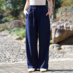 Buddha Stones Fall Winter Unisex Elastic Waist Tai Chi Qigong Practice Cotton Linen Fleece Lined Pants With Pockets Unisex Pants BS 1