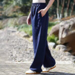 Buddha Stones Fall Winter Unisex Elastic Waist Tai Chi Qigong Practice Cotton Linen Fleece Lined Pants With Pockets Unisex Pants BS 3