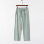 Buddha Stones Spring Summer Solid Men's Drawstring Linen Pants With Pockets Men's Pants BS DarkSeaGreen US/UK/AU44，EU54 (4XL)