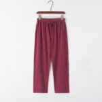 Buddha Stones Spring Summer Solid Men's Drawstring Linen Pants With Pockets Men's Pants BS IndianRed US/UK/AU44，EU54 (4XL)