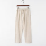 Buddha Stones Spring Summer Solid Men's Drawstring Linen Pants With Pockets Men's Pants BS Linen US/UK/AU44，EU54 (4XL)