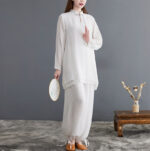 Buddha Stones 2Pcs Solid Women's Long Sleeve Shirt Pants Meditation Clothing Set Women's Meditation Cloth BS White US8-10，UK/AU12-14，EU40-42 (2XL)
