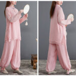 Buddha Stones 2Pcs Solid Women's Long Sleeve Shirt Pants Meditation Clothing Set Women's Meditation Cloth BS 3