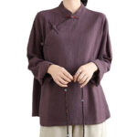 Buddha Stones Solid Color Frog-Button Long Sleeve Women's Shirt Women's Shirts BS 16