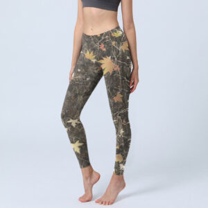 Buddha Stones Maple Leaves Print Gym Leggings Women's Yoga Pants - DarkSeaGreen - US18，UK/AU22，EU50 (4XL) - image 1