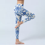Buddha Stones Blue Flowers Leaves Branches Print Gym Leggings Women's Yoga Pants - image 4