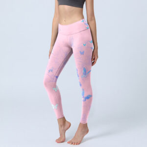 Buddha Stones Butterfly Print Gym Leggings Women's Yoga Pants - Pink - US18，UK/AU22，EU50 (4XL) - image 1