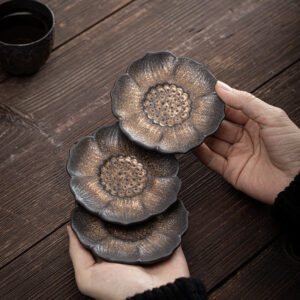 Buddha Stones Vintage Lotus Flower Ceramic Cup Mat Pad Tea Cup Coaster Kung Fu Tea Mat Cup Mat BS main